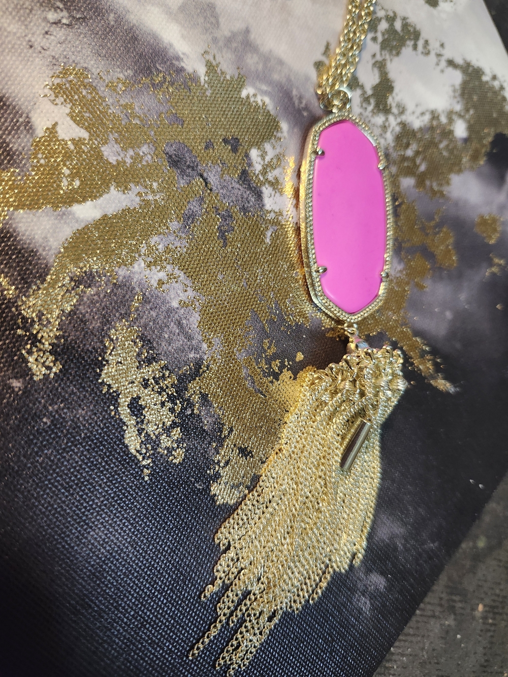 Kendra Scott Gold Tassel Necklace with Pink Pendant - Picture 4 of 16